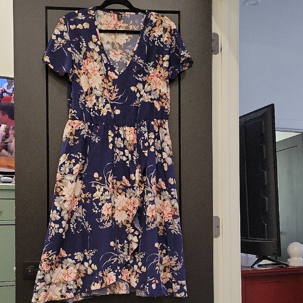 SHEIN Navy Floral Midi Dress